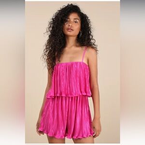Lulu's Hot Pink Pleated Spaghetti-Strap Romper